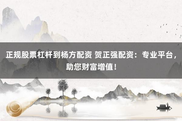 正规股票杠杆到杨方配资 贺正强配资：专业平台，助您财富增值！