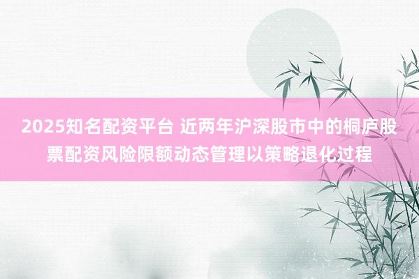 2025知名配资平台 近两年沪深股市中的桐庐股票配资风险限额动态管理以策略退化过程